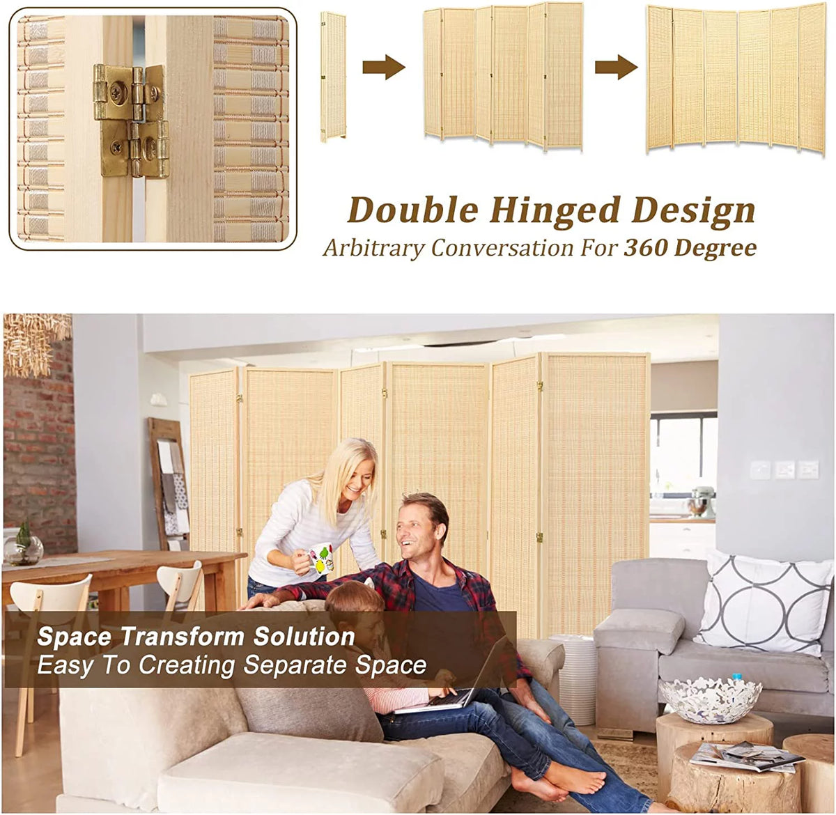 6 Panel 6ft Bamboo Room Dividers B135