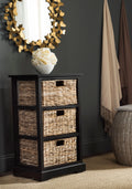 Distressed Black Wicker Basket Storage Side Table Q91378