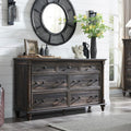 Dark Rustic Oak 7 Drawer Wood Dresser T77361