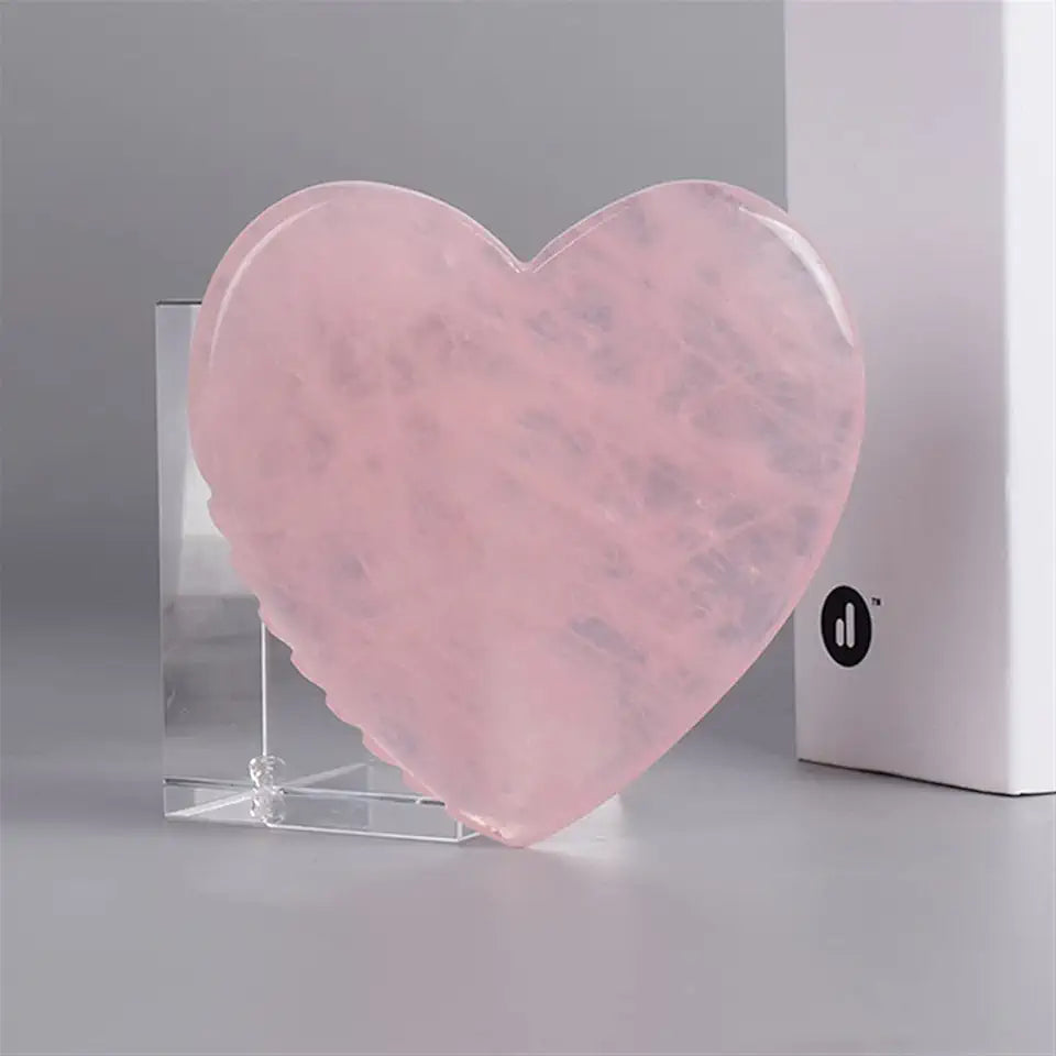 Rose Quartz Gua Sha Scraper Heart Shaped Face Massager 1Pcs N2326
