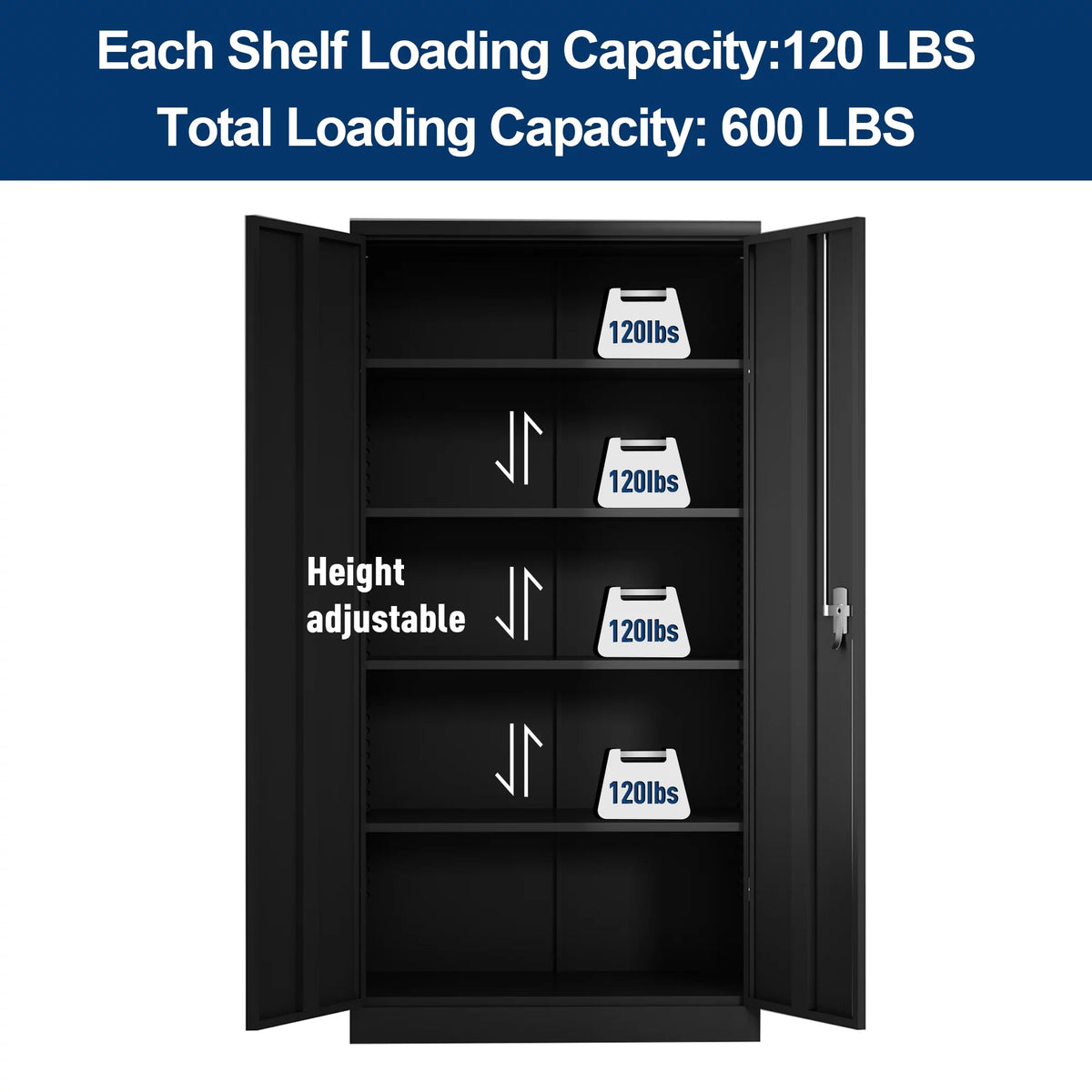 71 inches Tall Black Metal Storage Cabinet with 4 Adjustable Shelves B18314