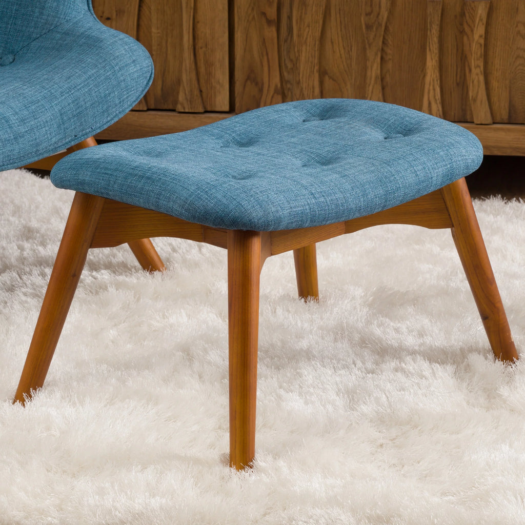Mid-Century Modern Wingback Fabric Chair and Ottoman Set F6975