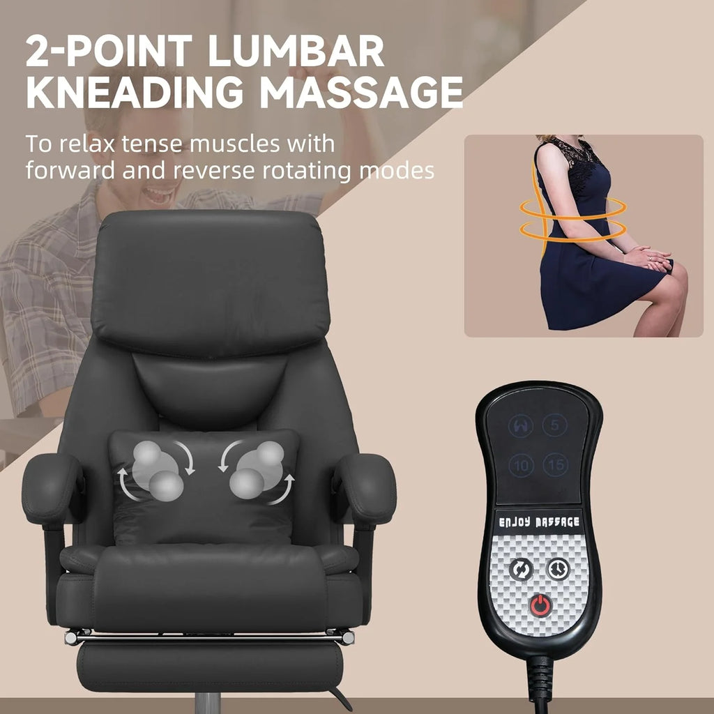 Black PU Leather Reclining Office Chair with Footrest M9483