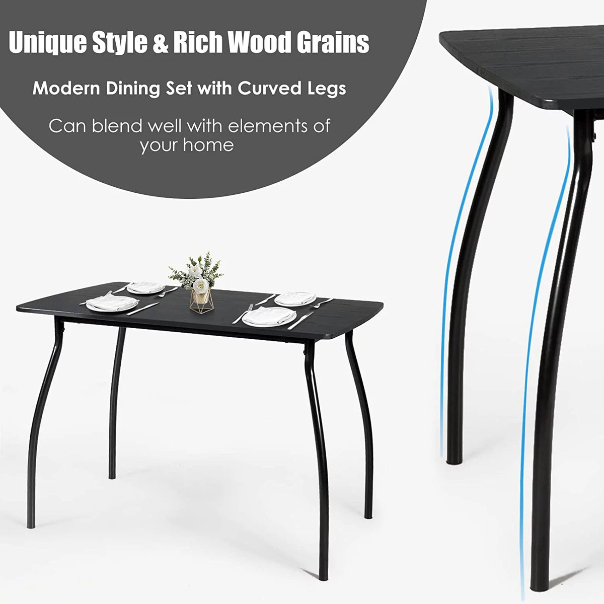 5 Piece Kitchen Dining Table Set with 4 Chairs Black Z77488