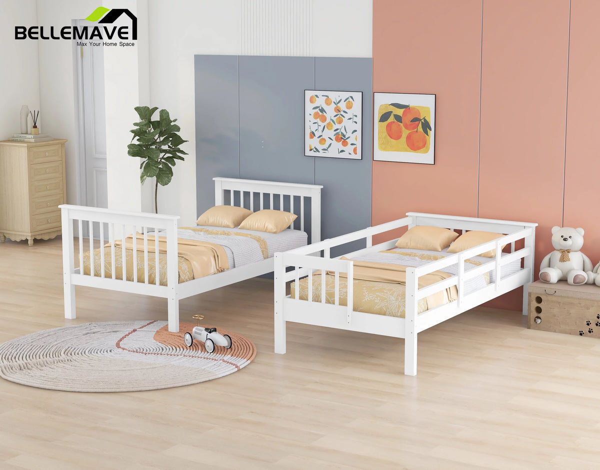 Twin Over Twin Bunk Bed with Storage Stairs and Guardrail, White U659