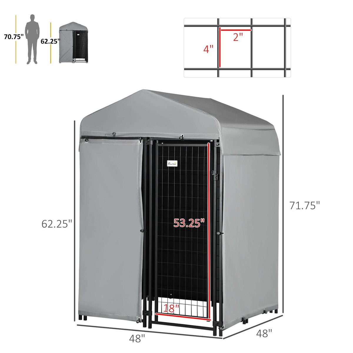 4 x 4 x 6 ft. Outdoor Dog Kennel with Waterproof Canopy Y306212