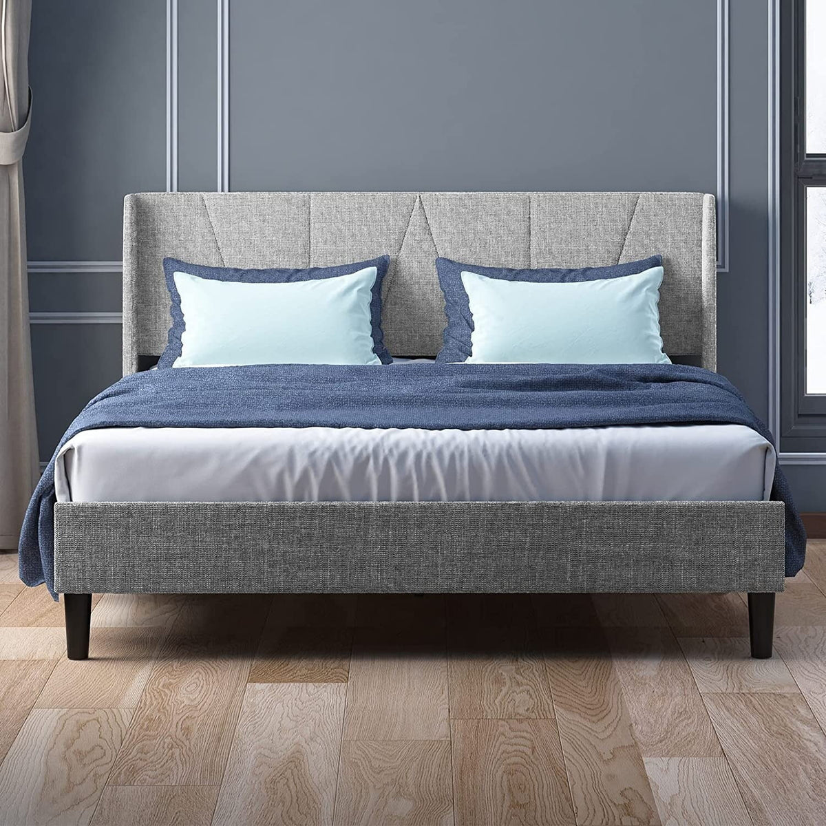Light Grey Queen Upholstered Wingback Platform Bed Frame K335625