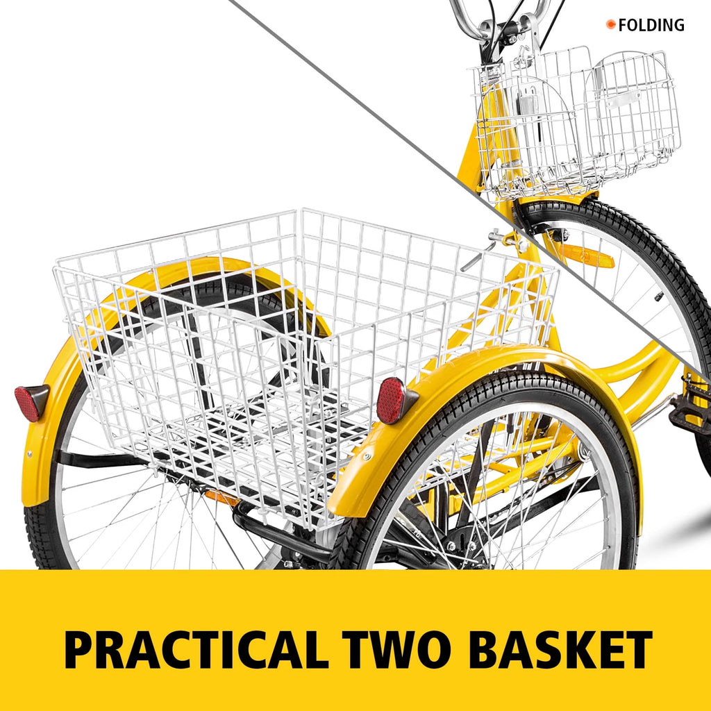 24 Adult Tricycle 7-Speed Three Wheel Bike with Basket T1397