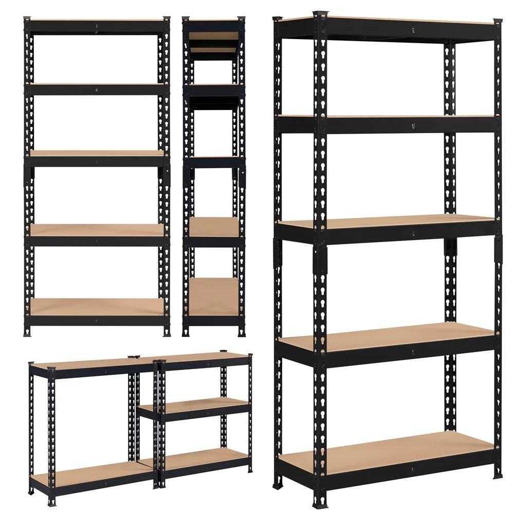 5-Shelf Adjustable Steel Storage Shelf Unit, Black, 2 Pack G11438