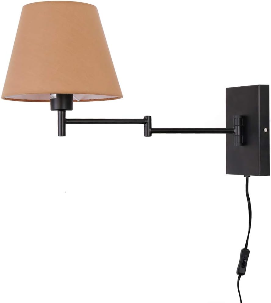 Swing Arm Wall Lamp Plug-in Cord Linen Shade B4985