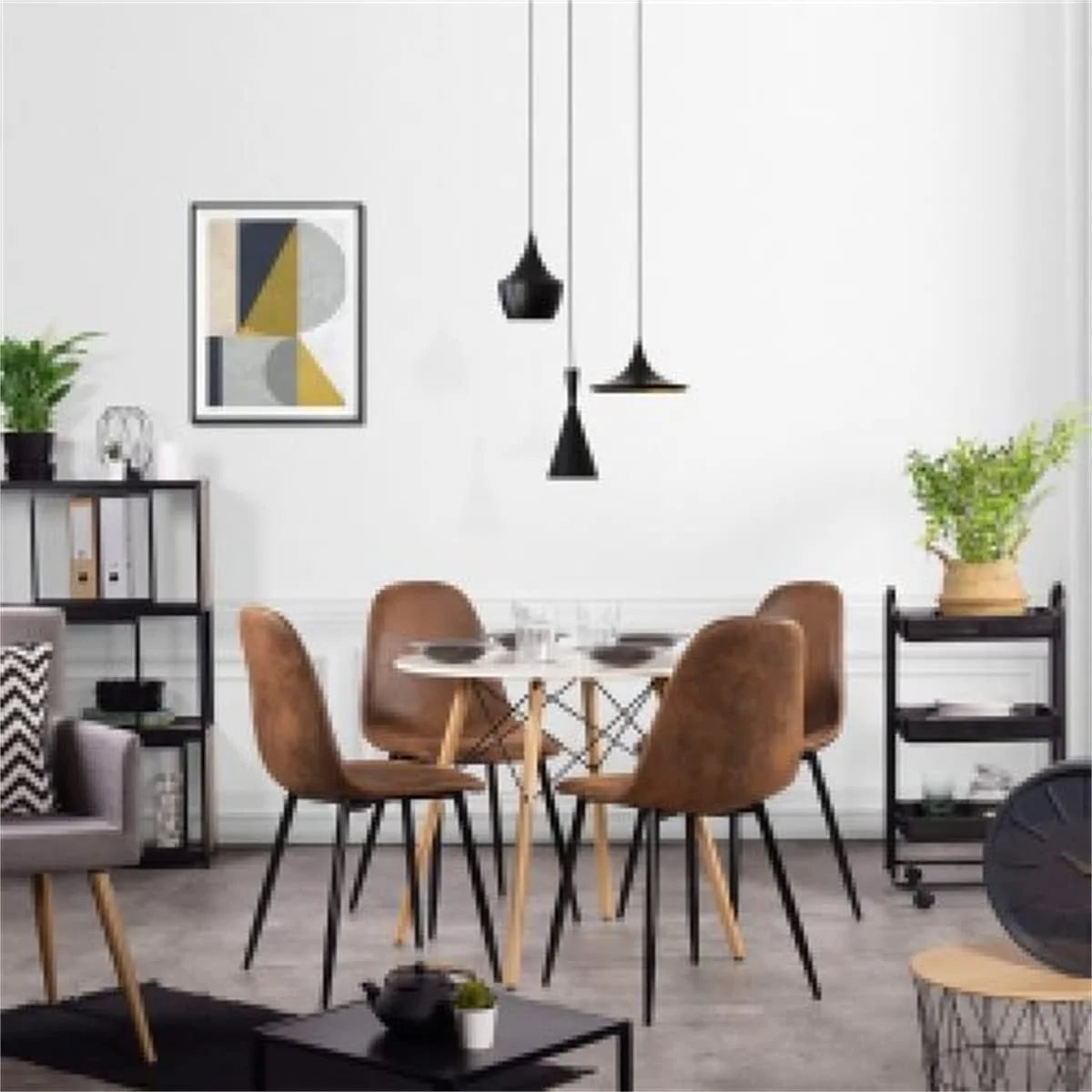 Set of 4 Yellow Velvet Dining Chairs with Metal Legs A83471