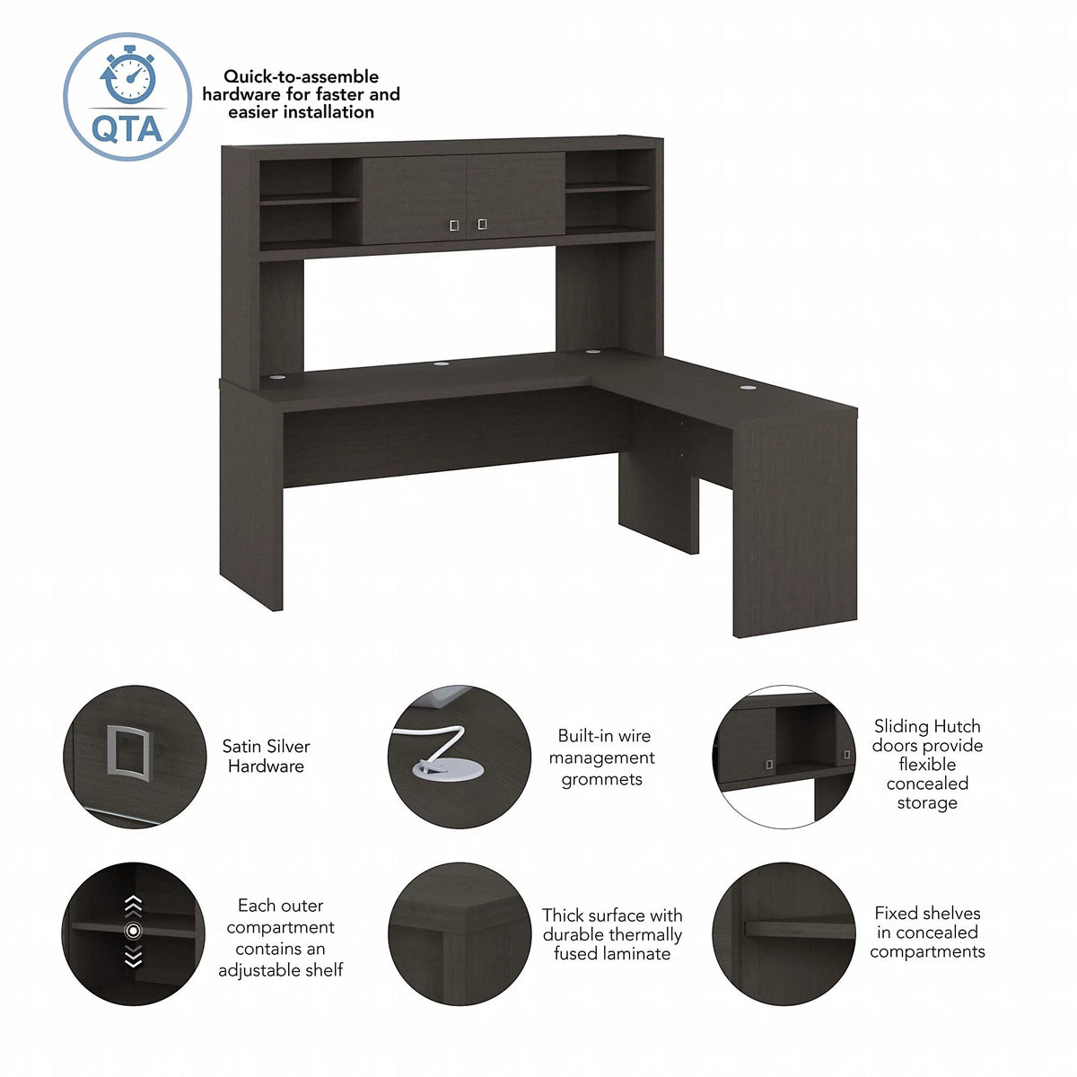 72W L Shaped Computer Desk with Hutch O5092