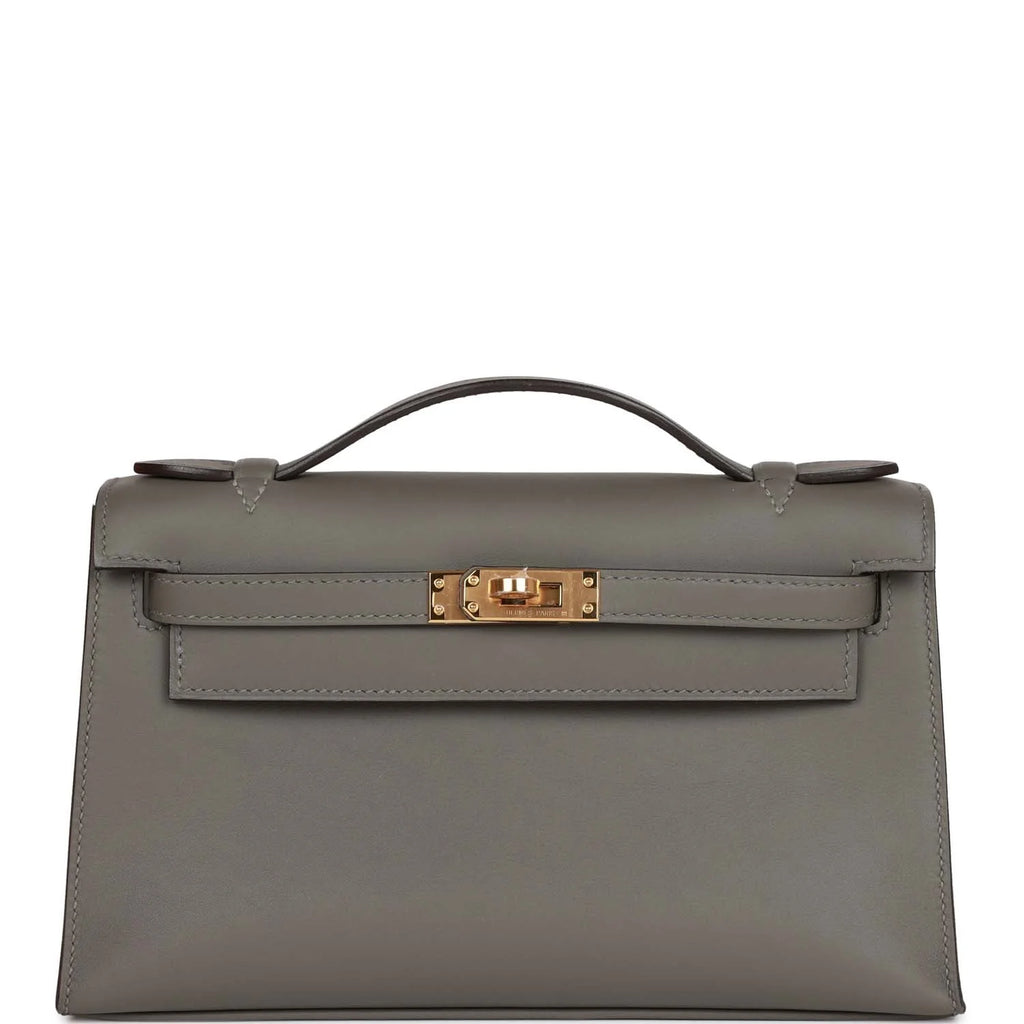 Kelly Pochette Gris Meyer Swift Gold Hardware B954