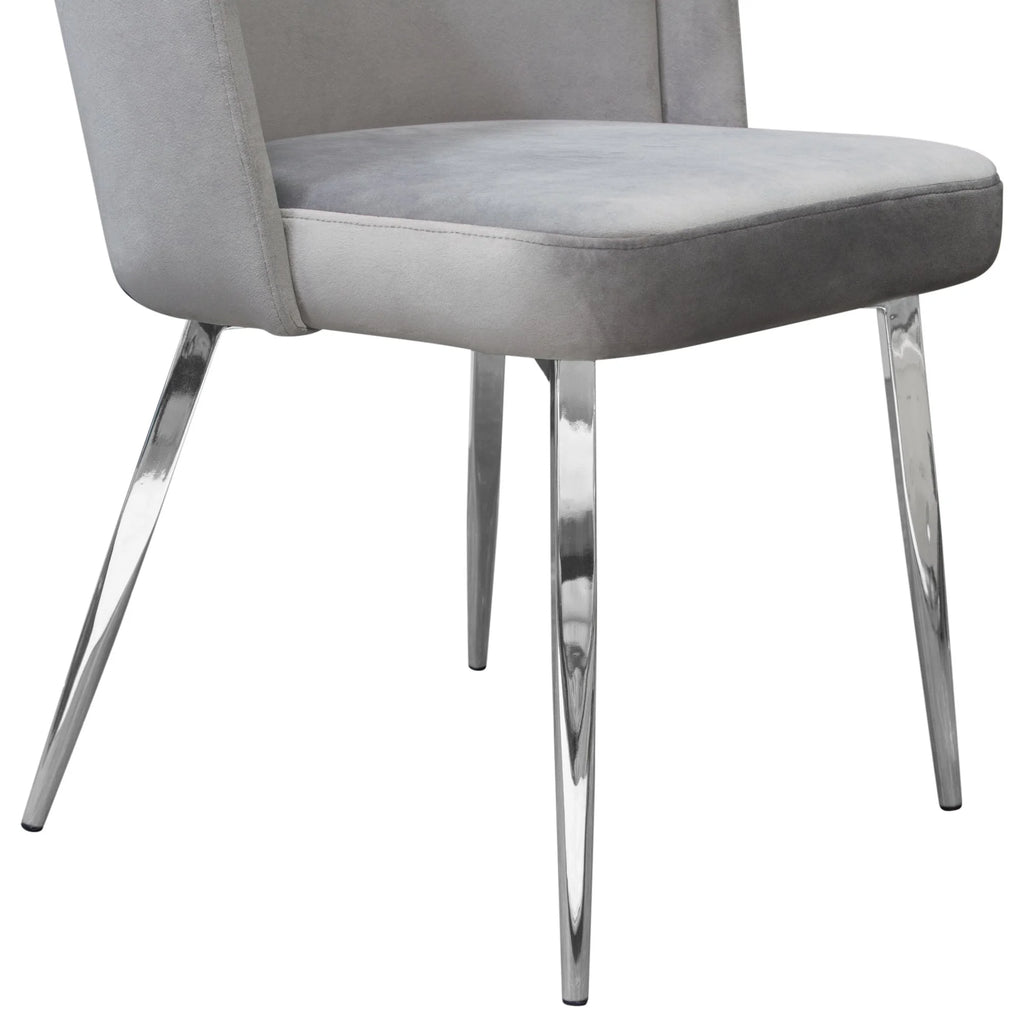 Grey Velvet Dining Chairs with Chrome Legs, Pack of 2 E443005