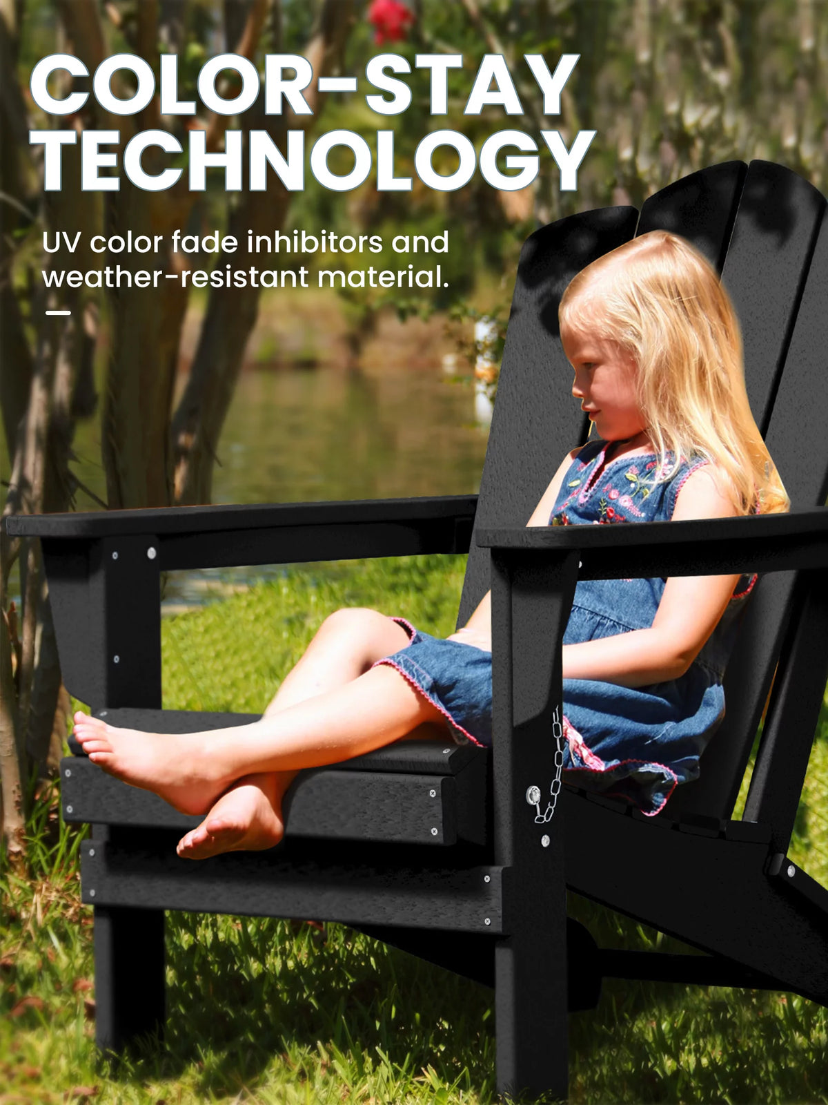 Black HDPE Folding Adirondack Chair T87294