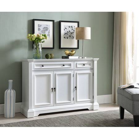 White Wood Sideboard Buffet Console Table with Cabinets, Drawers, Shelves T355