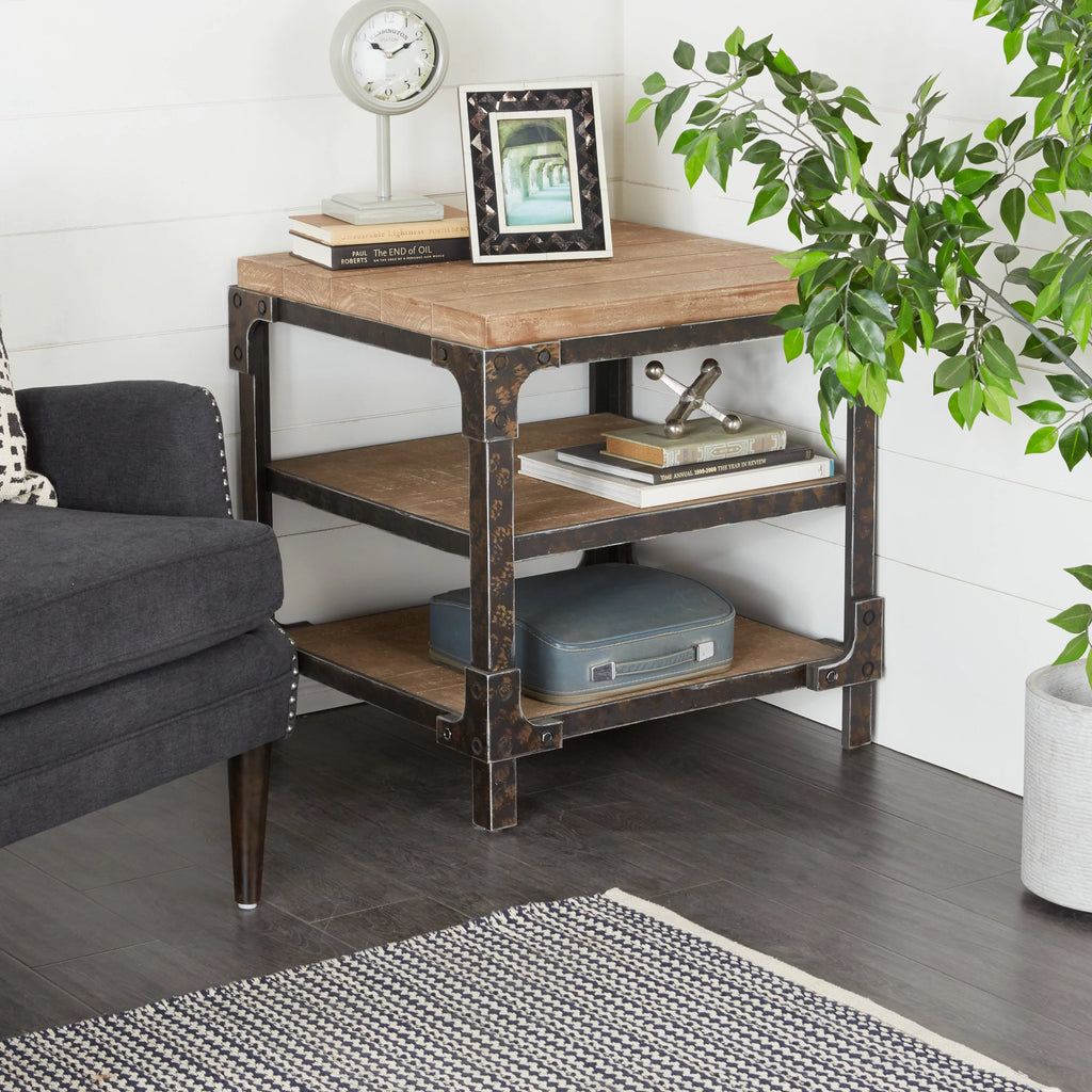 24" x 26" Brown Wood 2 Shelves Accent Table W911355