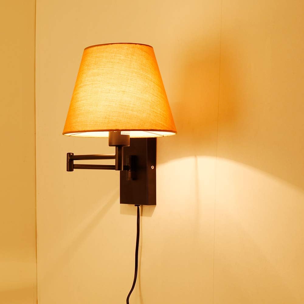 Swing Arm Wall Lamp Plug-in Cord Linen Shade B4985