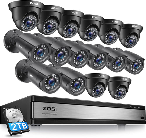 1080p 16 Channel Security Camera System with 2TB Hard Drive and 16 x 2MP Weatherproof Bullet Dome Camera S925310