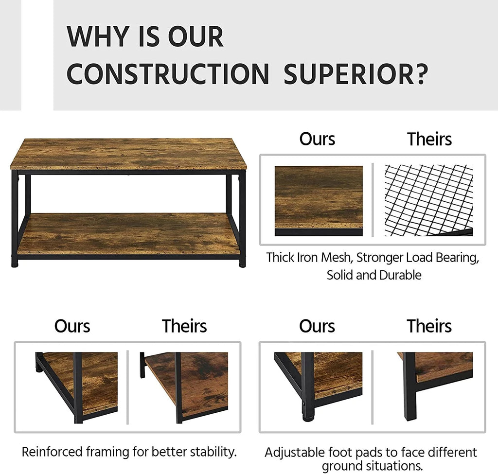 2-Tier Wood Coffee Table with Storage Shelf Metal Frame N558