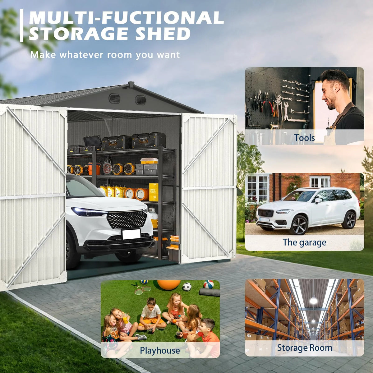 20x13 ft Metal Garage Shed with 2 Doors and 4 Vents Y270284