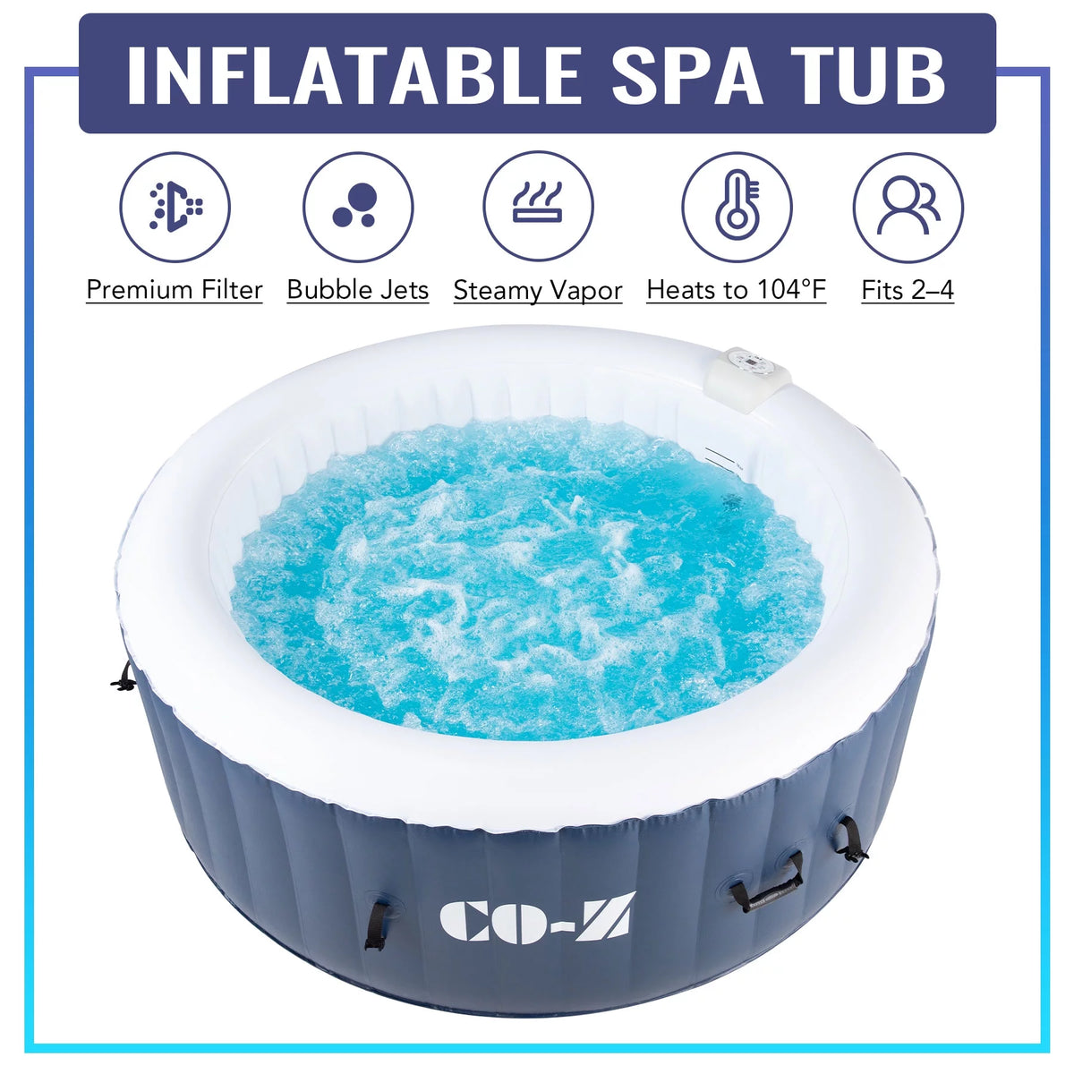 PVC Portable Inflatable Hot Tub with 120 Jets Blue D153100