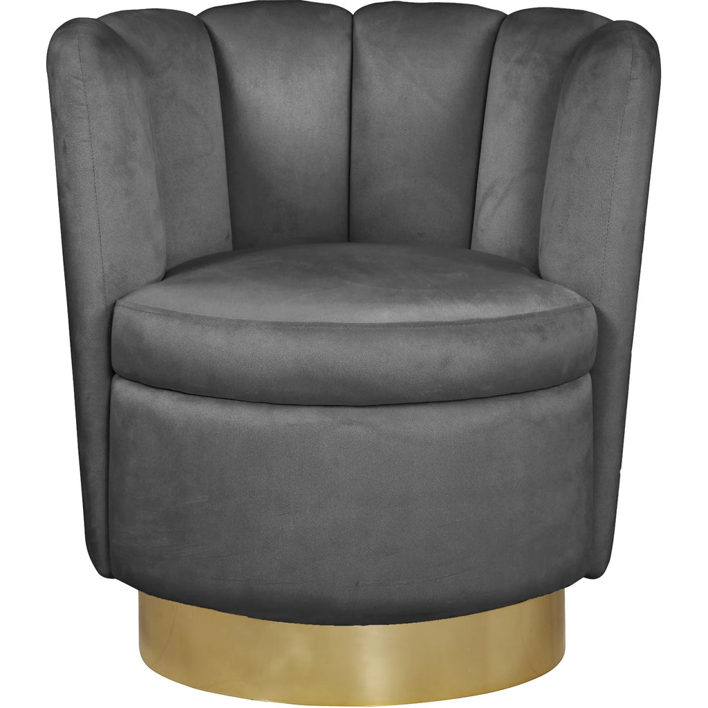 Velvet Upholstered Accent Chair with Gold Steel Swivel Base X7090