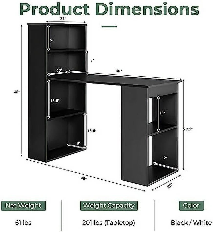 48 Inch Computer Desk with Bookshelf and CPU Stand P51053