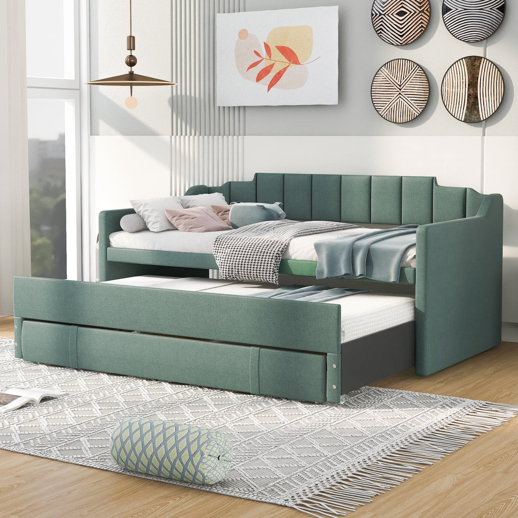 Twin Size Upholstered Daybed with Trundle and Three Drawers K418149