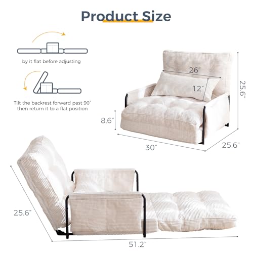 Beige Adjustable Floor Sofa with 2 Pillows N79280