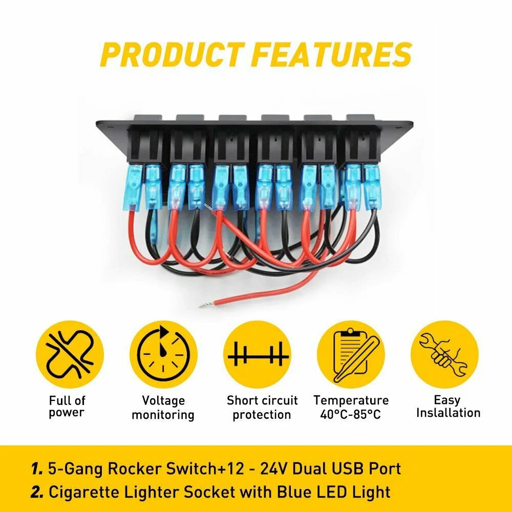 6 Gang Blue LED Rocker Switch Panel H770433