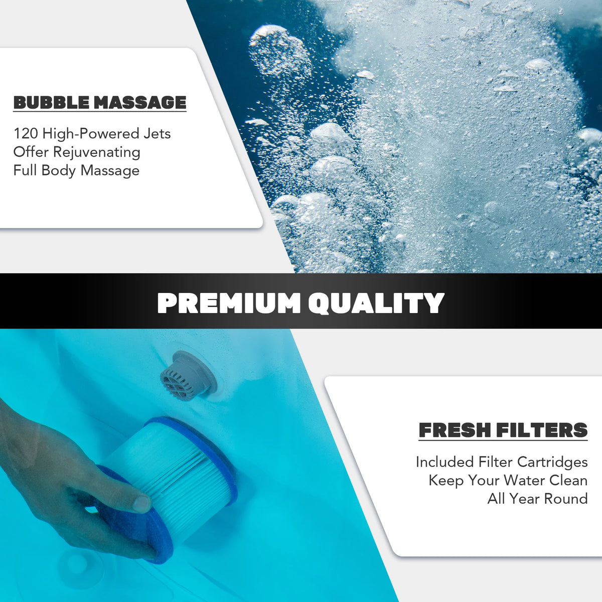 PVC Portable Inflatable Hot Tub with 120 Jets Blue D153100