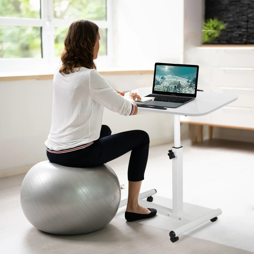 Adjustable Rolling Laptop Desk with Lockable Wheels, White N871424
