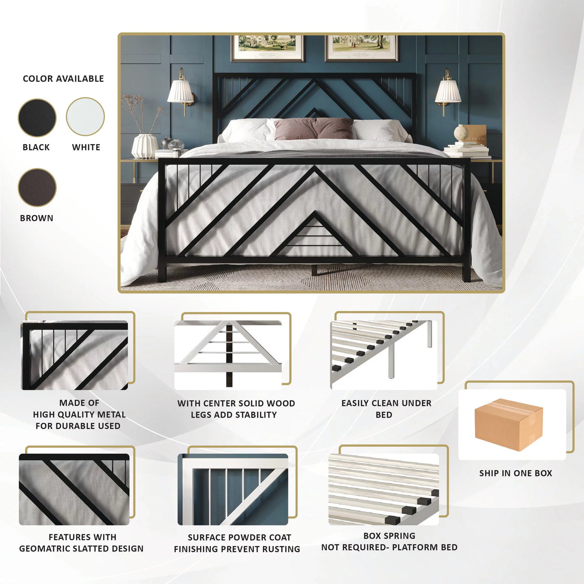 Black Full Size Metal Platform Bed L585