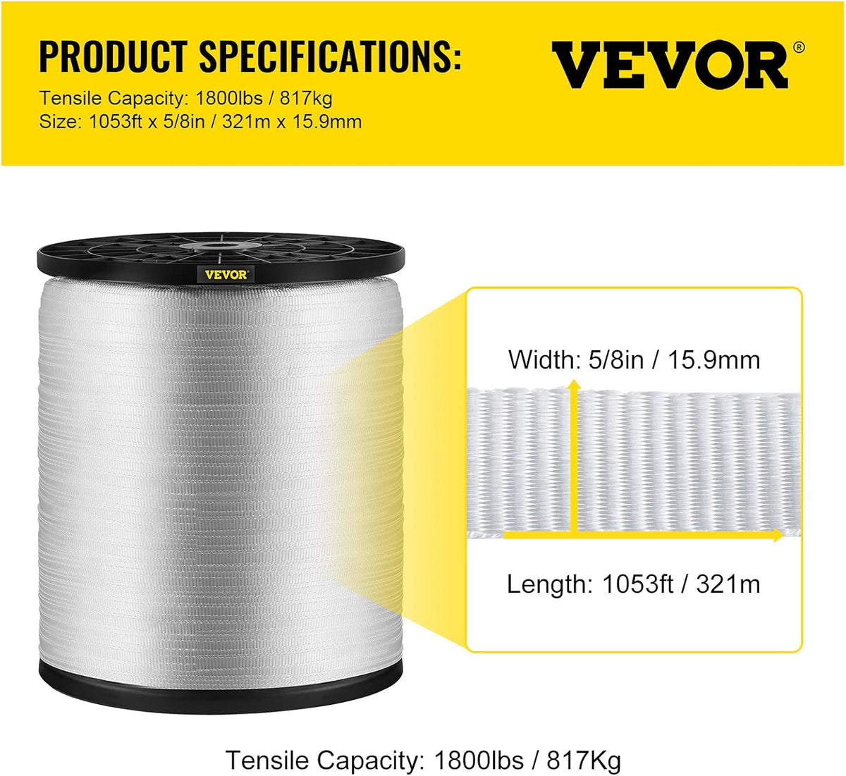 Polyester Pull Tape 1053' x 5/8 Flat Rope Pack of 2 I35908