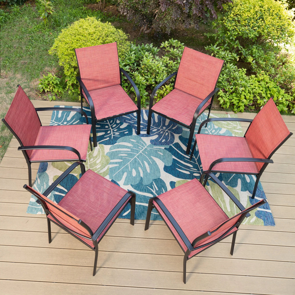 7-Piece Outdoor Patio Dining Set with Rectangle Steel Table & Textilene Chairs R48385