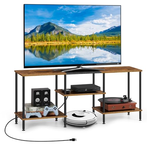 Black 50 inch TV Stand with Power Outlet and Storage O847