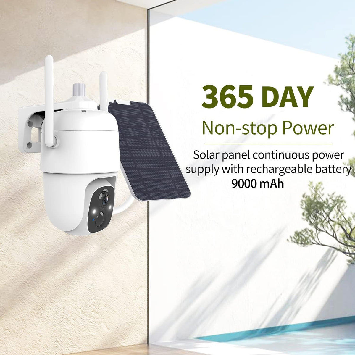 Wire-Free Solar Security Camera Outdoor with Night Vision Spotlight Pan Tilt PIR Motion Detection Two-Way Talk E9803