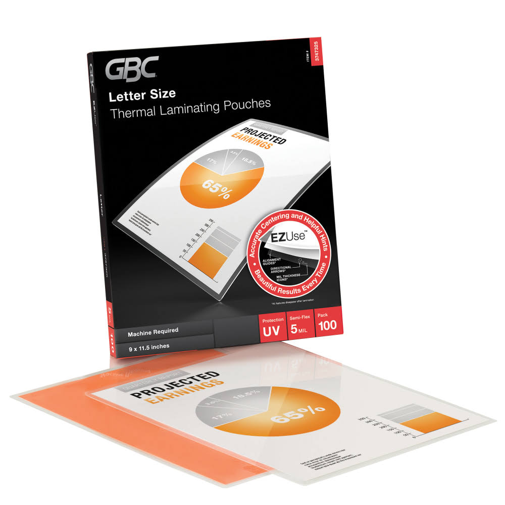 Thermal Laminating Pouches, Letter size, 5 mil, Clear, Pack of 100 T360126