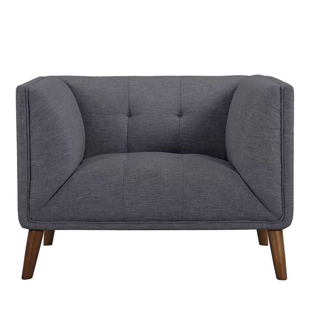 Gray Button-Tufted Linen Fabric Sofa Chair A614