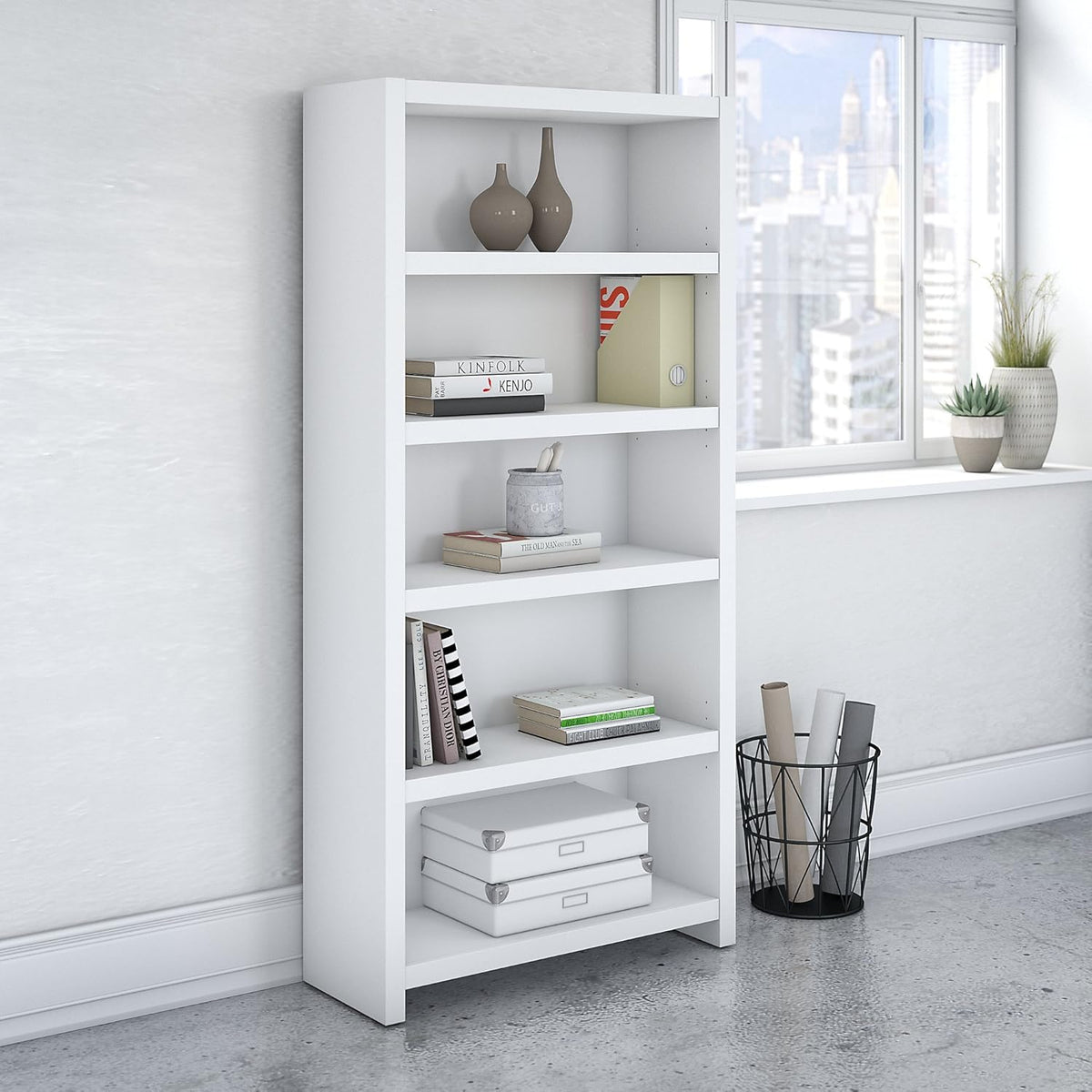 5 Shelf Pure White Bookcase C8461