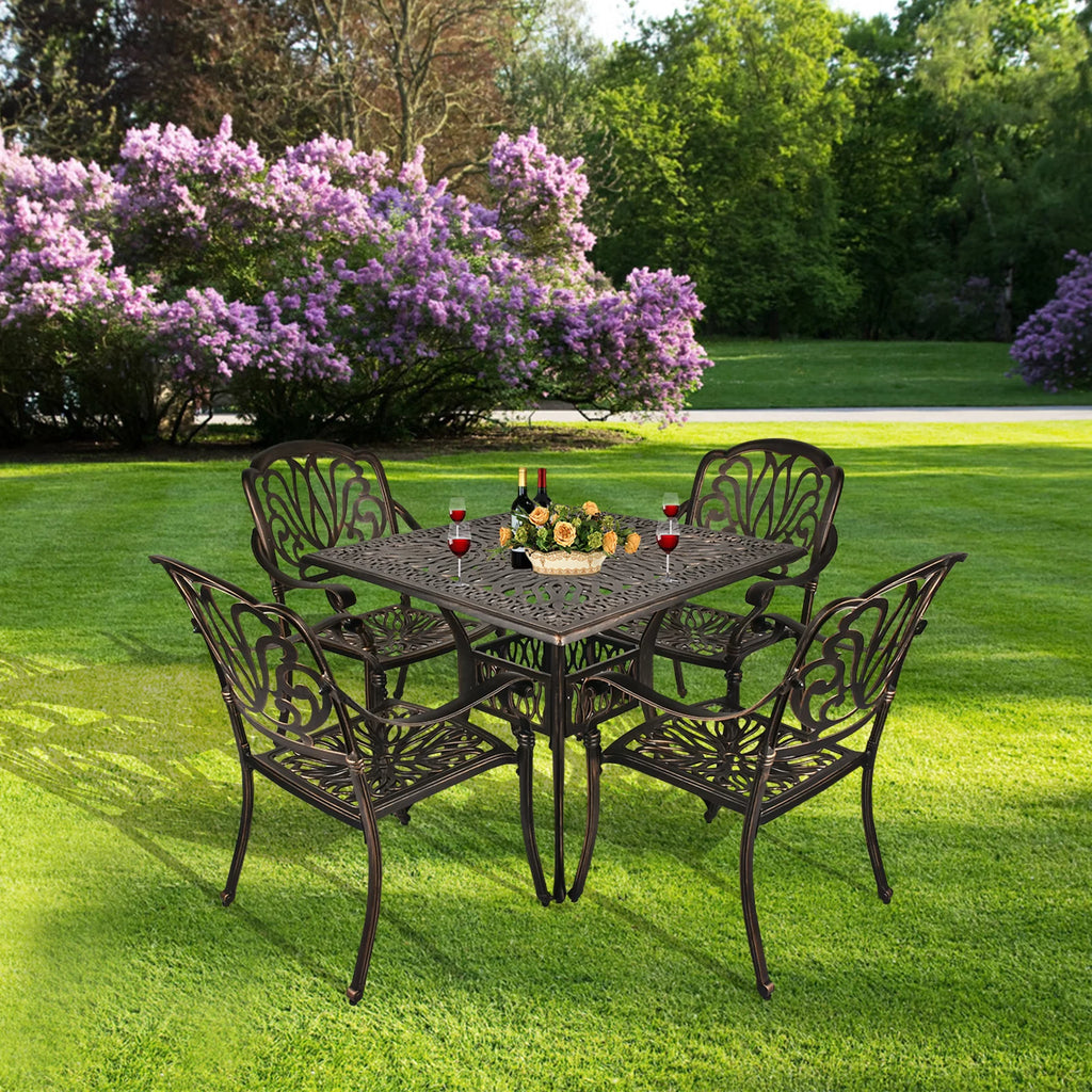 5-Piece Cast Aluminum Outdoor Dining Set with Umbrella Hole T379802