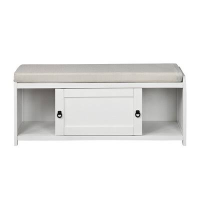 White Wood Storage Bench with 2 Cabinets F3490