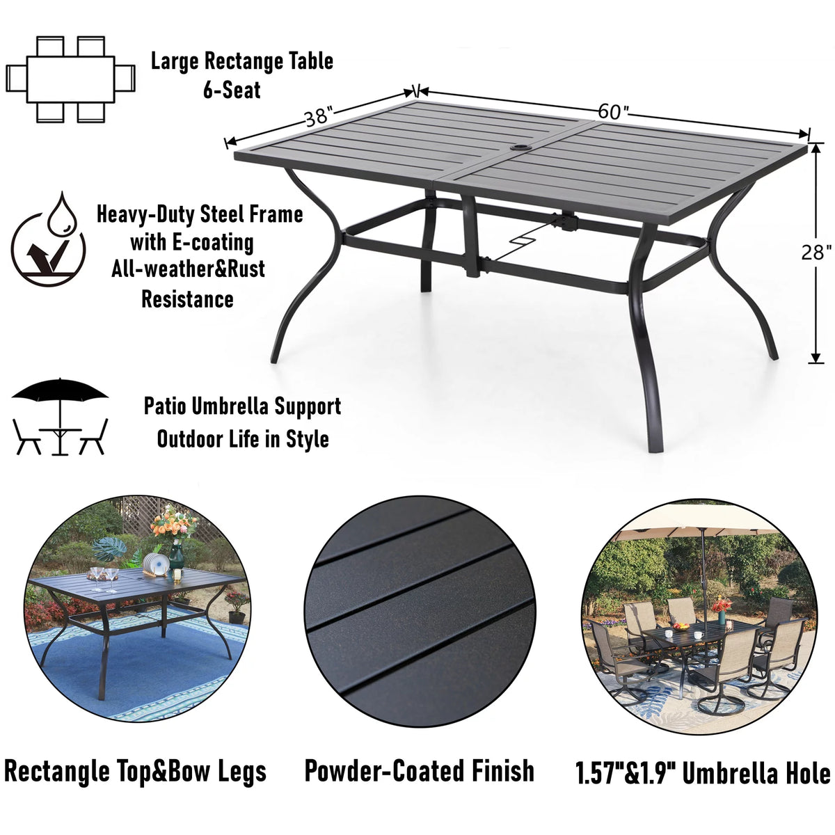 7-Piece Outdoor Patio Dining Set with Rectangle Steel Table & Textilene Chairs R48385