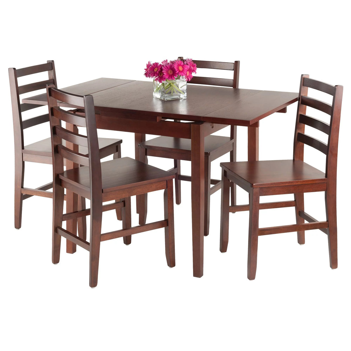 5 Pc Extendable Table & 4 Ladder Back Chairs Walnut Finish J8183