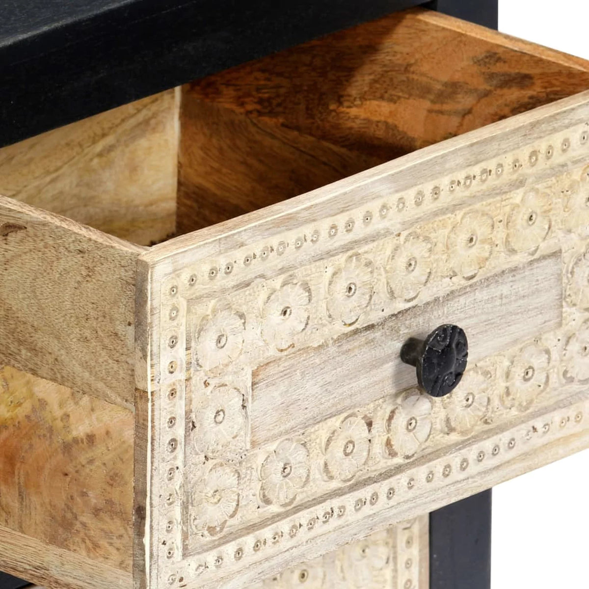 Hand Carved Gray Solid Mango Wood Bedside Cabinet W6025