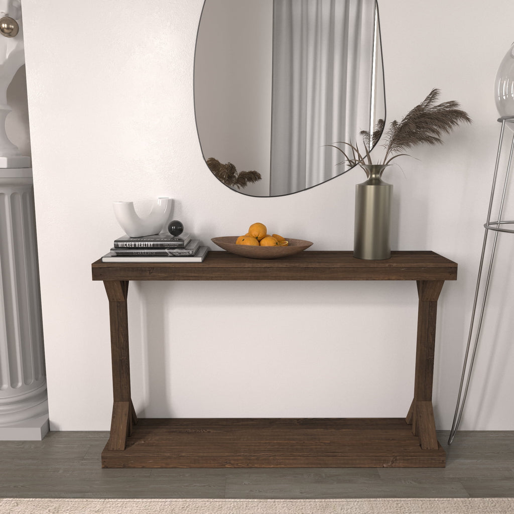 Brown Rustic Pedestal Console Table O661762