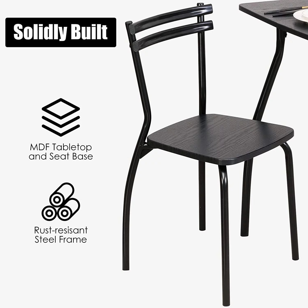 5 Piece Kitchen Dining Table Set with 4 Chairs Black Z77488