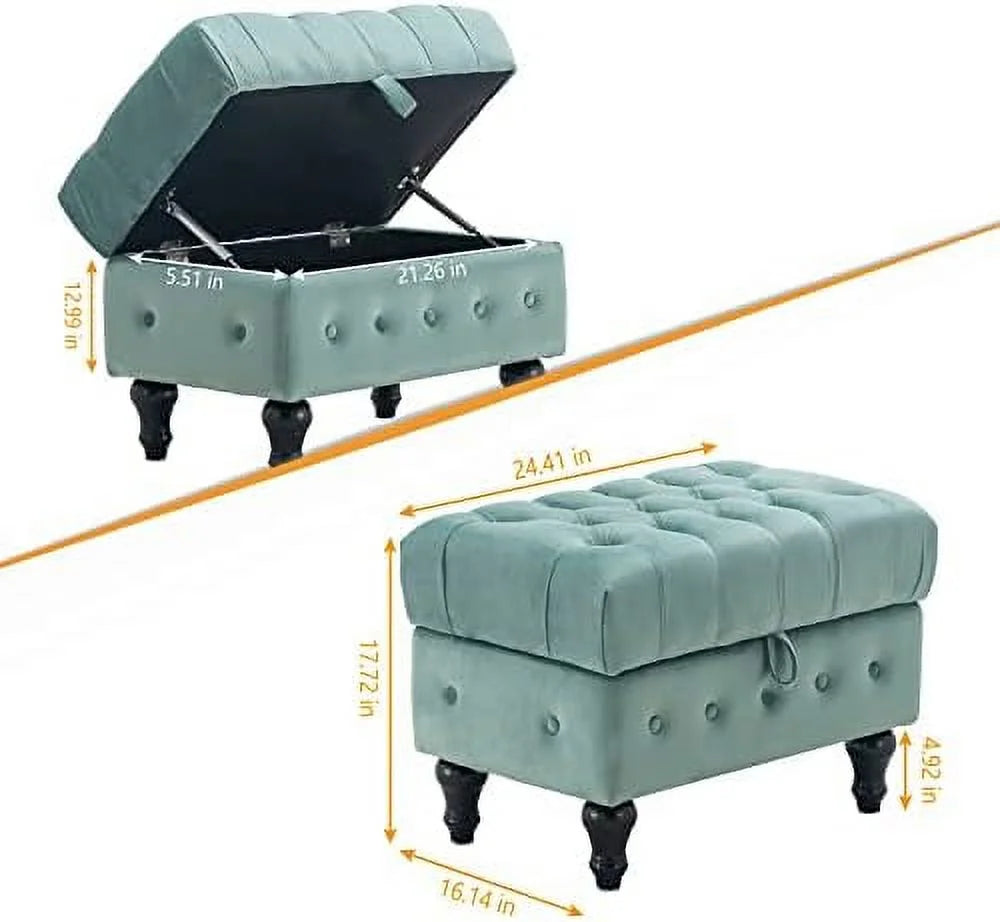 Rectangular Velvet Tufted Ottoman T389