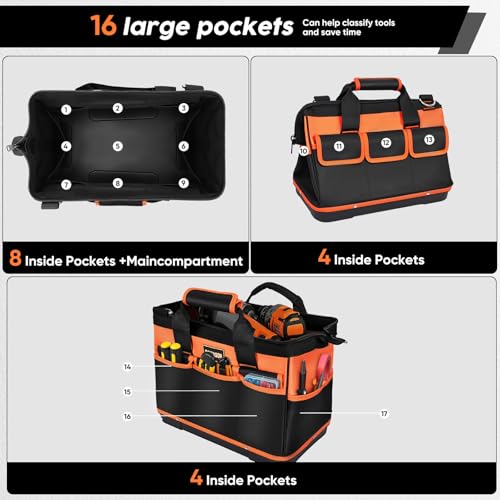 16 Inch Heavy Duty Tool Bag Organizer with Adjustable Strap S432986